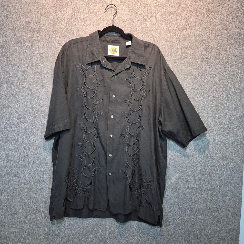 Vtg Pussers West Indies Black Embroidered Floral Silk Cotton Shirt Hawaiian  XXL